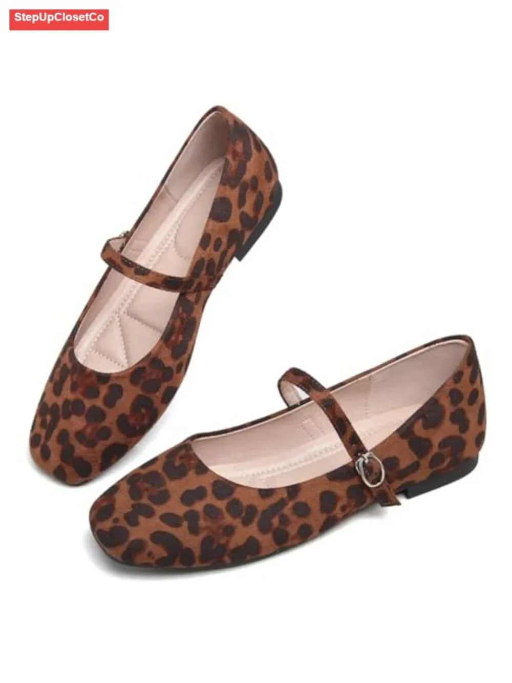 Faux Suede Mary Jane Flats Square Toe Buckle Strap Women's Retro Shoes